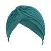 Foulards Inde Plaine Jersey Turban Chapeaux Plissé Solide Bonnet Bonnet Canner Islamique Chapeaux Chemo Caps Musulman Perte De Cheveux Couvre Underscarf