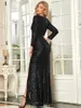 Golden schwarz glänzende Mutter der Brautkleider mit langen Ärmeln gegen Halsseite Split Plus Size Wedding Guest Hülle rot Teppich Abendkleider sexy Berühmtheit