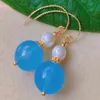 Dangle Earrings Fashion Blue Round Chalcedony White Shell Pearl Bead Gold Ear Stud Year Women FOOL'S DAY Classic Halloween