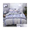 Conjuntos de cama 57Coffee White Stripe Pattern Duvet Er Flat Bed Sheets Fronha King Queen Fl Twin Bedding Set Soft Colcha 201021 Ho Dhwuq