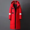 Heren Vesten Winter Heren Lange Witte Duck Down Jassen Met Capuchon 2023 Mode Dikker Warme Overjassen Losse Jassen Man Parka's Zwart Rood xfewsddcg 231020