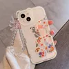 携帯電話ケースかわいい3DベアイヤーフラワーハングチェーンiPhone 15 14 Pro Max 13 12 11 XR XS X 7 8 Plus SE Mini Luxury Cover 231021