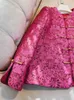 2023 Autumn Fuchsia Floral Jacquard Paneled Jacket långärmad rund halsknappar enkelbröst jackor kappa korta outwear h3o111618