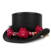 Berets Women Leather Top Hat Lday Shower Fedora Magic Flower Skull Cosplay Party Cap 3 Size