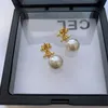 CELI orelha Stud brincos de designer letras duplas Pérolas 18k banhado a ouro CZ moda Brinco de Casamento Colar Conjunto de jóias Presentes por atacado