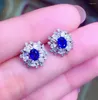 Stud Earrings Y406 Sapphire 18 K Gold Jewelry Natural 0.78ct Royal Blue Gemstones For Women