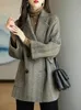 レディースウールブレンド冬のコートファッションオーバーコート女性エレガントな厚いコートダブル胸肉の女性のための長いジャケット231021