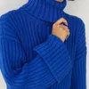 Pull femme y2k bleu pull en tricot côtelé pull à manches longues col roulé haut court ample pour vêtements chauds décontractés Streetwear 231020