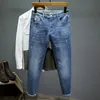 Herrtröjor tröjor 7xl-s plus size mode repade hål jeans män våren hösten casual harem byxor man tvättade denim byxor elastisk midja 231021