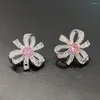 Stud Earrings Romantic Flower Full Bling Iced Out Women Accessories For Wedding Fancy Anniversary Gift Fashion Jewelry