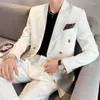 Costumes pour hommes Blazer Hombre mode Double boutonnage costume mince Homme couleur unie veste décontracté à la mode Masculino