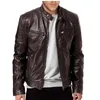 Hommes en cuir simili cuir hommes mode veste en cuir coupe ajustée col montant veste en polyuréthane mâle Anti-vent moto revers diagonale fermeture éclair vestes hommes 5XL 231020