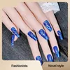 Unhas falsas usando peças de maquiagem de unhas moda sentido azul chama padrão de mármore wearable remendo falso