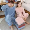 Kvinnors tvådelade byxor S-8XL Autumn Winter Sided Fleece Pyjamas uppsättning för kvinnor och män Plush Nightwear Par Pyjamas Sleepwear Nightgown 231021