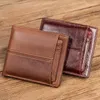Portefeuilles en cuir véritable hommes portefeuille marque décontracté porte-carte mince à deux volets conception fermeture éclair sac à main mâle haute qualité sac d'argent