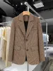 Women's Suits Blazers Retro Plaid Woolen Suit Coat For Women's Winter High Grade College Style Fashion Versatile Top Blazer Jacket Z3502 231020