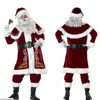 Party Hats Deluxe Velvet Christmas Santa Claus Suit Adult Mens Costume gloves shawlhatTopsbeltFoot covergloves Cosplay High Quality 231020