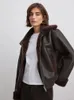 Damen Leder Faux Frauen Winter verdicken Pelzjacke Herbst Langarm Reißverschluss samt Revers Mäntel Mode lässig lose schwarz Bike Streetwear 231021