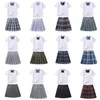 Kledingsets Schooluniform Set Voor Meisjes Studenten Klasse Pak Korte Mouw Button Down Shirt Geplooide Rok