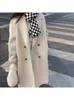 Womens Wool Blends Winter Korean Style Double Breasted Silk Rabbit Woolen Long Overcoat Women Handmade Loose Pink Gray Coat Jacket 231020