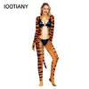 Anime New Tigra 3D Tiger Print med Tails Cosplay Costume For Women and Men mode Skinny Slim Jumpsuits bodysuit