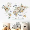 Wall Stickers Large World Map Wall Stickers Cartoon Animals Wildlife Watercolor Kids Vinyl Nursery Art Decals for Babys Girls Room Home Decor 231020