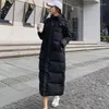 Women's Trench Coats OKXGNZ 2023 Fashion Detachable Hat Women Winter X-Long Parkas Wadded-Jacket Tops Thick Down Cotton Overcoat Split Hem