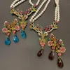 Chains Fashion Vintage Flower Styling Pearl Necklace Earrings Ear Clip Jewelry Set