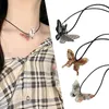 Kettingen E0BF Chinese stijl vlinder ketting Wax touw choker nek partij sieraden cadeau