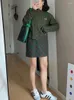 Robes de travail femmes tenues vintage 2 pièces ensemble manches longues simple boutonnage pull cardigan taille élastique jupes à carreaux élégant automne hiver