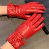 Gants de luxe en cuir pour femmes, mitaines classiques triangulaires en métal, en cachemire et en peau de mouton, pour écran tactile, automne et hiver