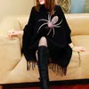 Women's Sweaters Poncho Women Sweater Cape Pullover Winter Black Turtleneck Tassel Knitted Tops Jersey Mujer Ladies Diamonds Shawl Pull