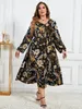 Plus size Dresses XL-4XL Autumn and winter Vintage plus-size dresses loose slimming casual V-neck long-sleeved Paisley printed dress 231021