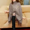 Frauenpullover Poncho Frauen Pullover Cape Pullover Winter Schwarz Rollkragen Quaste Gestrickte Tops Jersey Mujer Damen Diamanten Schal Pull