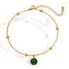 Bracelets de cheville en Zircon vert pour femmes, pendentif à la mode, Style Ins, chaîne à billes en acier titane, personnalité, bijoux de pied, vente en gros