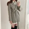 Women's Suits Blazers Autumn Winter Women Blazers Woolen Coats Jacket Outerwear Thicken Warm Lace Up Office Lady Slim Lapel Overcoat Khaki 231020