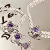 Pendentif Colliers Purple Love Zircon Brillant Imitation Perle Collier Femme Mode Luxe Fête De Mariage Clavicule Chaîne Pour Femmes Bijoux