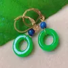 Dangle Oorbellen 13 mm Mode Natuurlijke Groene Jade Ring Lapis Lazuli Kralen Goud Pasen Kerstcadeau Klassiek Dames Halloween Moederdag