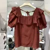 Bluzki damskie Hikigawa Summer Chic Fashion Bluzka Square Kołnierz Vintage Solid Elegancka koszulka Dopasuj Bandage Casual Blusas Mujer de Moda