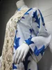 エスニック服Ziguiホワイトシフォンドレスレディースエレガントレース長袖スタンドカラー刺繍青女性