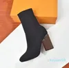 Autumn Winter Boots Socks Heeled Heel Boots Fashion Sexig stickad Elastic Boot Designer Alfabetiska kvinnors skor
