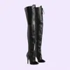 Booties Martin Lady 2024 Leather Stiletto High Heels Long Boot Mix Colour Boots Women Thigh-high Booties Pillage Toes Cross-tied Wedding Shoes Zipper Lace-up 36146 s