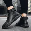 Preto PU Tornozelo Vestido Masculino Sapatos Esportivos de Couro Outono Inverno Confortável High-top Casual Moda Plataforma Botas Homem Cabeça Redonda 23102 80