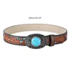 Ceintures Cowboy pour hommes Western avec grande boucle ceinture Turquoise cuir Vintage Jeans R7RF