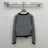 Otoño gris contraste Color bordado cárdigan suéter de manga larga con cuello en V botones de punto suéteres de un solo pecho Tops WS3O20