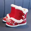 Botas de inverno meninas pele 2023 estilo étnico fundo macio crianças sapatos bordados princesa alta top crianças menina pelúcia neve