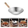 Accessoires de plaque de cuisson en acier inoxydable, Wok robuste, poêle solide, grand accessoire de cuisine en bois, ustensiles de cuisine pour la maison