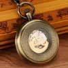 Pocket Watches Antique Bronze Mechanical Watch Automatic Self Winding Retro Open Face Pendant Clock Gifts Male Arrival 2023