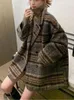 Womens Wool Blends Jacket Wollen Jas Winter Koreaanse Vintage Lattice Losse Vrouwen Tweed Double Breasted Turn Down Kraag 231021