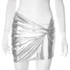 Kjolar taruxy silver pu mini kjol kvinnor hög midja sexig sido slitsar kort kvinna 2023 höstklubb mode smal vikar femme